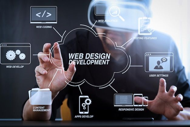 developing programming and coding technologies with website design in virtual diagram premium photo
